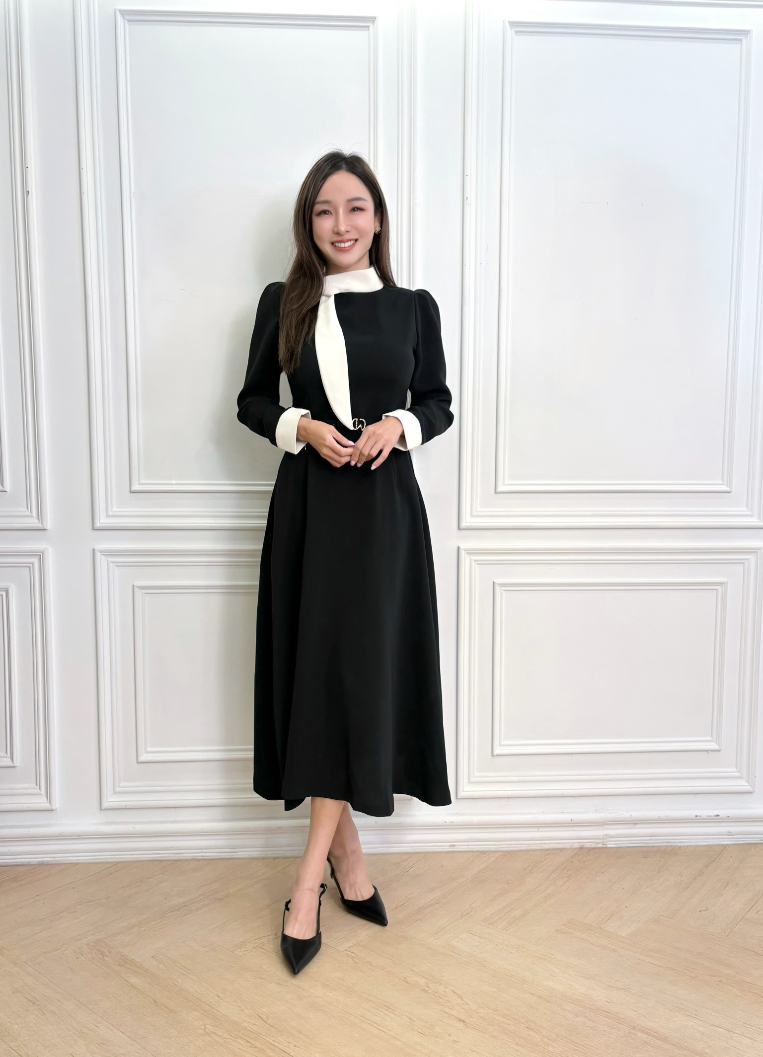 典雅撞色滾邊領巾傘洋