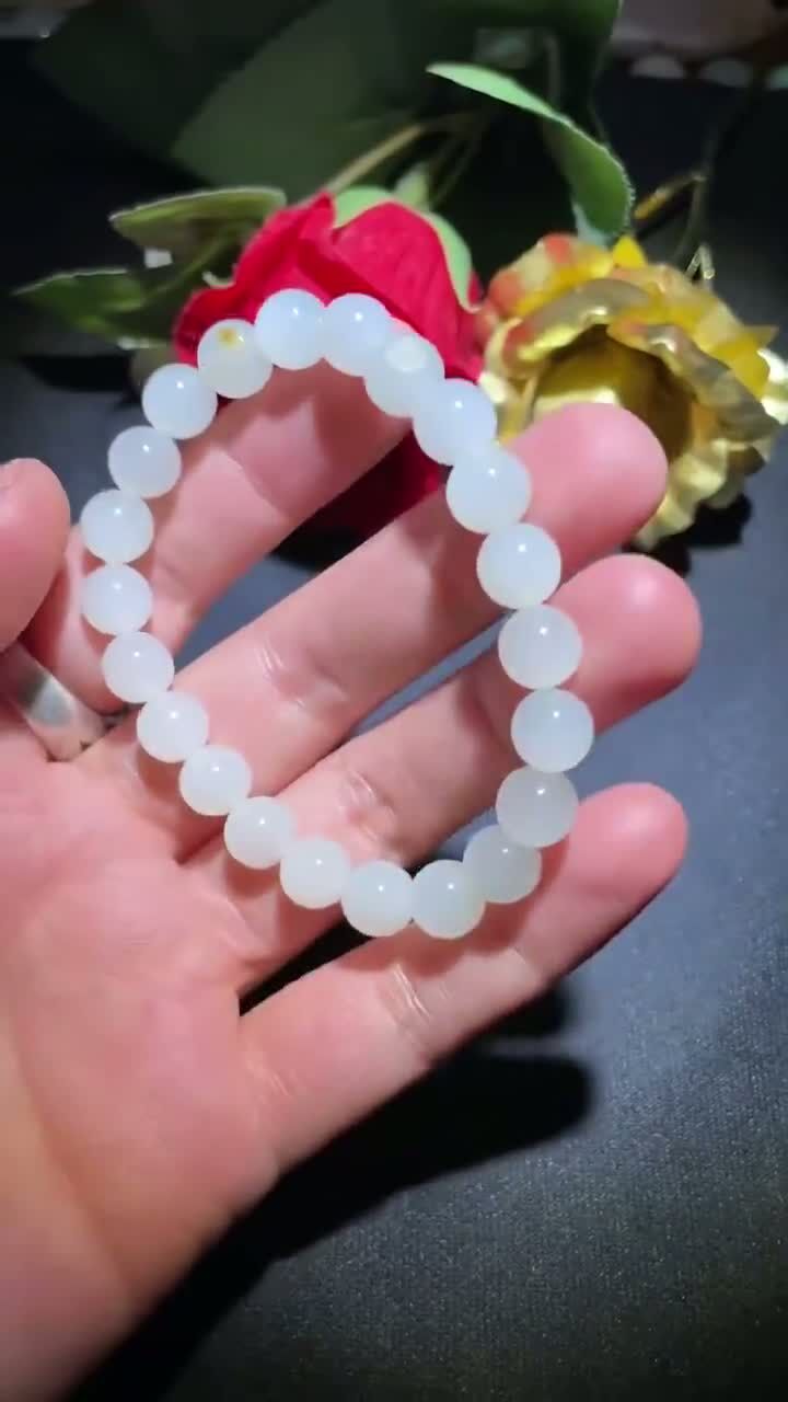 和田玉籽料羊脂玉手串 (8mm直徑),天然和田玉軟玉