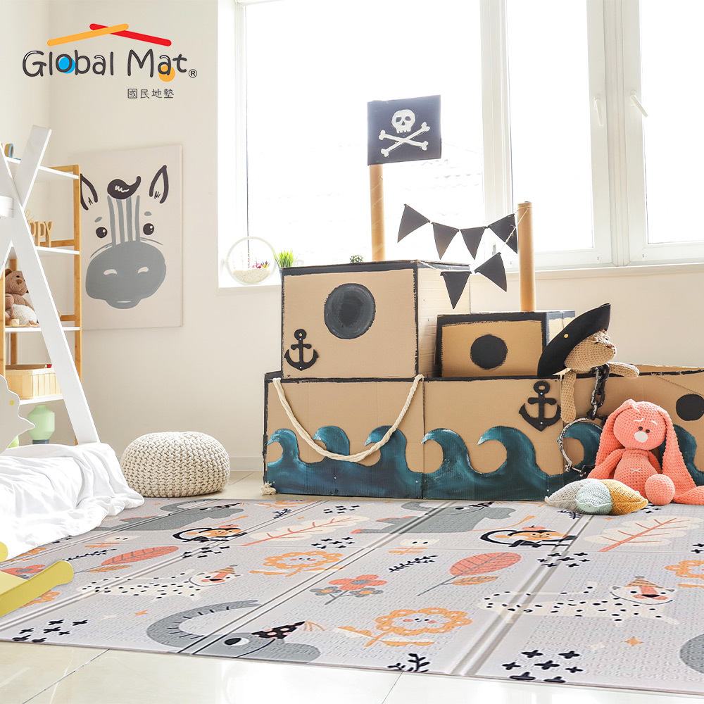 限時免運【Global mat】國民地墊 XPE 2CM 加厚雙面摺疊地墊 - 雲朵大象 D4 (200 x 180)