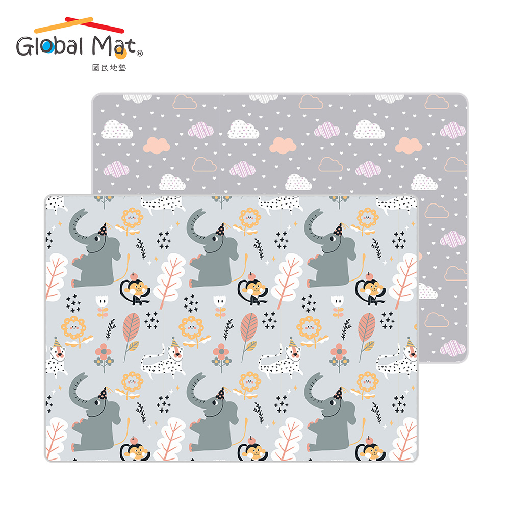 限時免運【Global mat】國民地墊 XPE 2CM 加厚雙面摺疊地墊 - 雲朵大象 D4 (200 x 180)