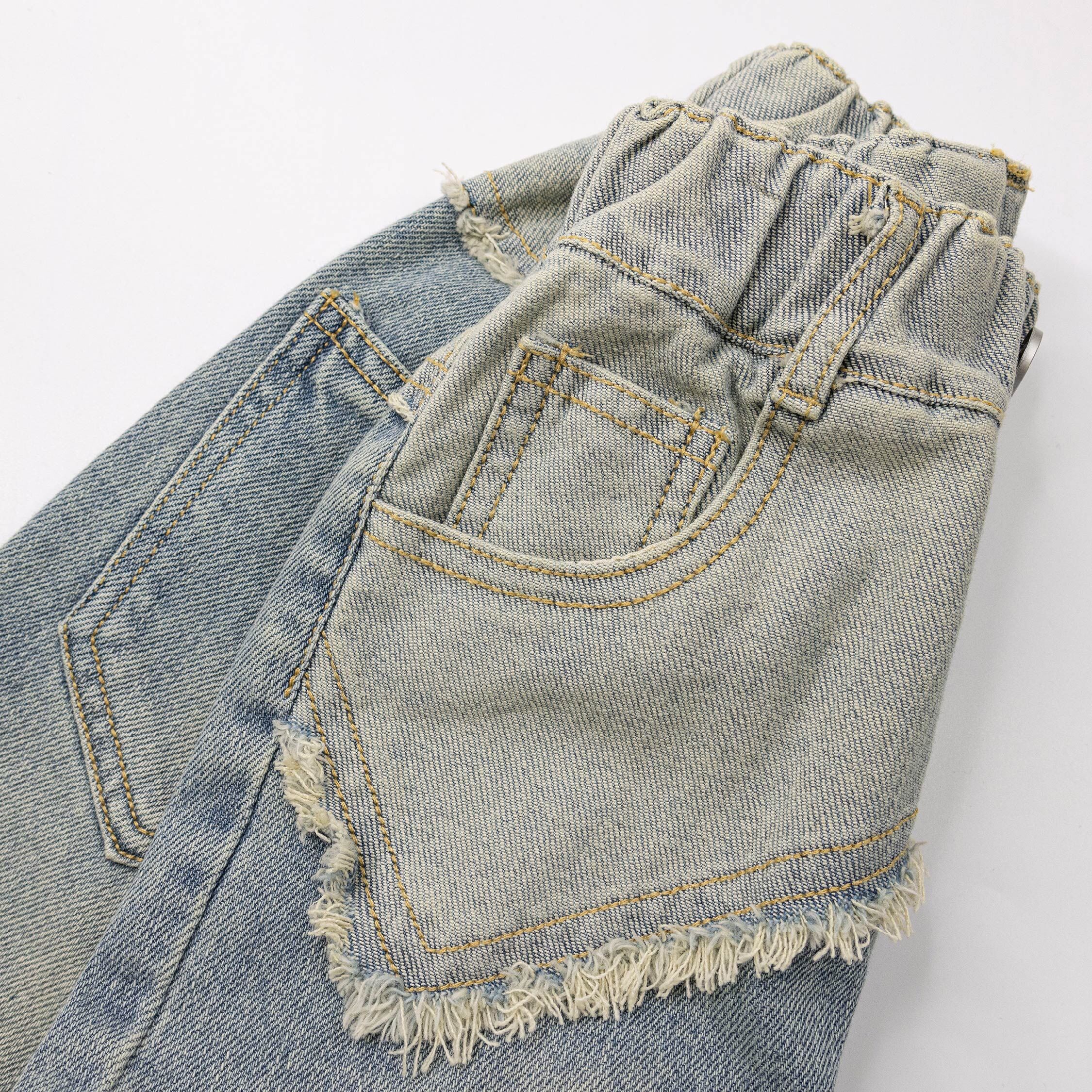 【H55182】流行抽鬚拼接設計牛仔褲