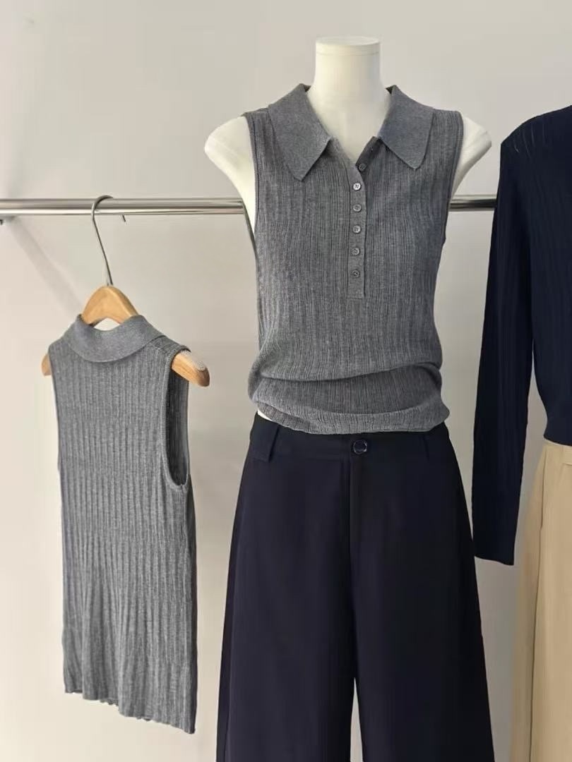 1019 翻領排釦針織背心