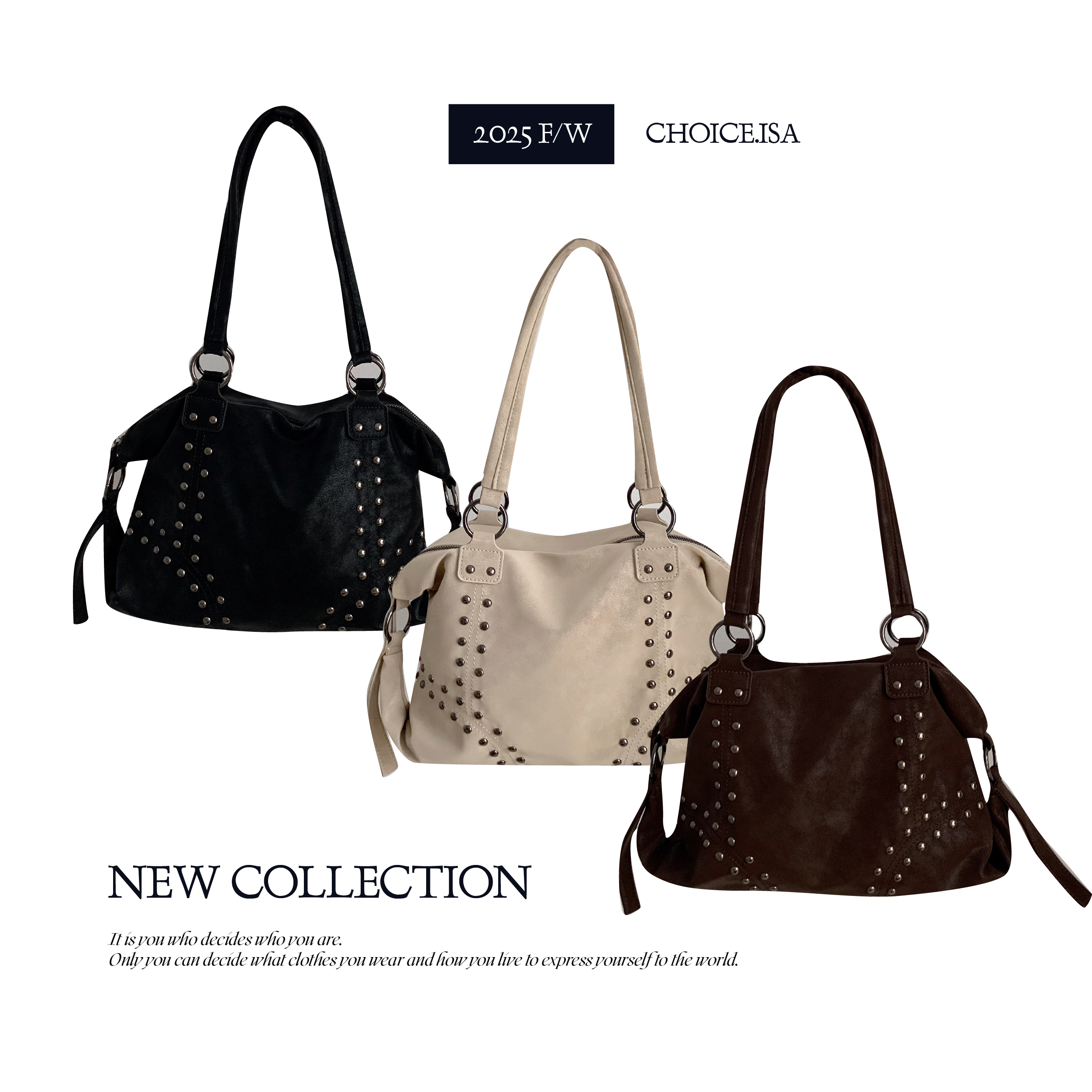 ISA_本命必買! 設計感霧面皮革鉚釘手提包_59009