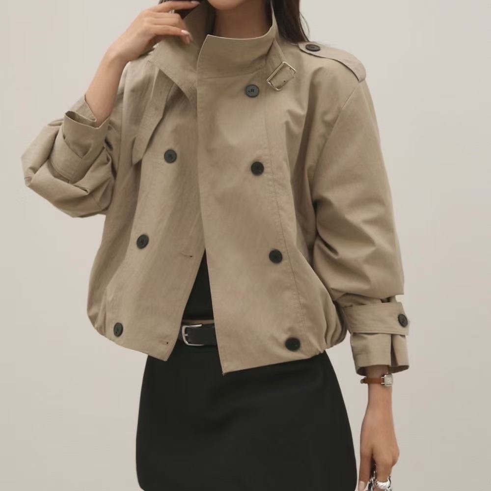680 半短版雙排扣立領風衣外
