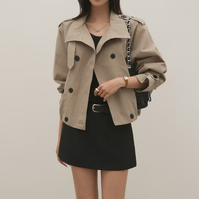 680 半短版雙排扣立領風衣外