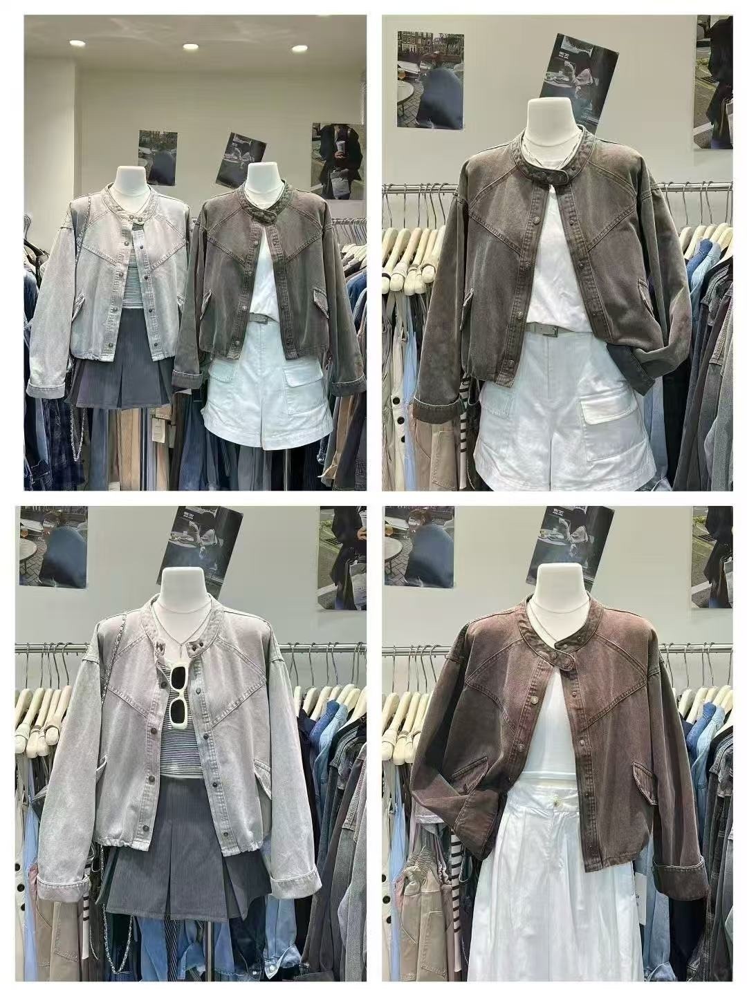 9823 復古色立體車線牛仔外套