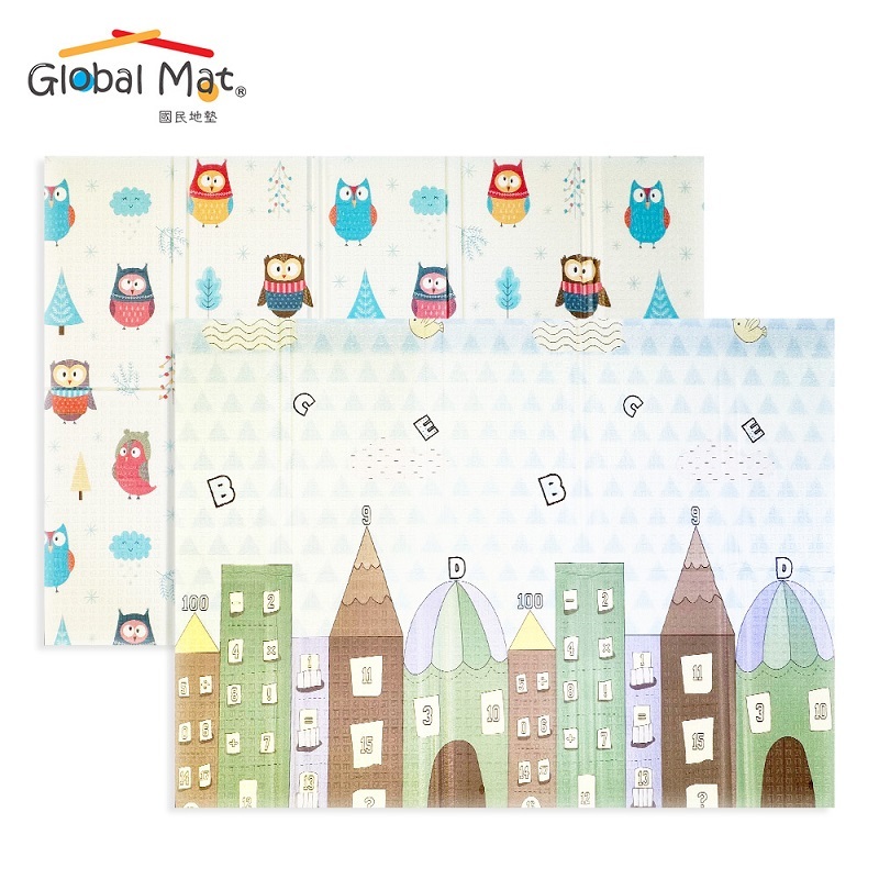限時免運【 Global mat 】國民地墊 XPE 經典款 2cm 加厚雙面摺疊墊 - 貓頭鷹小鎮 C3 (200x150)