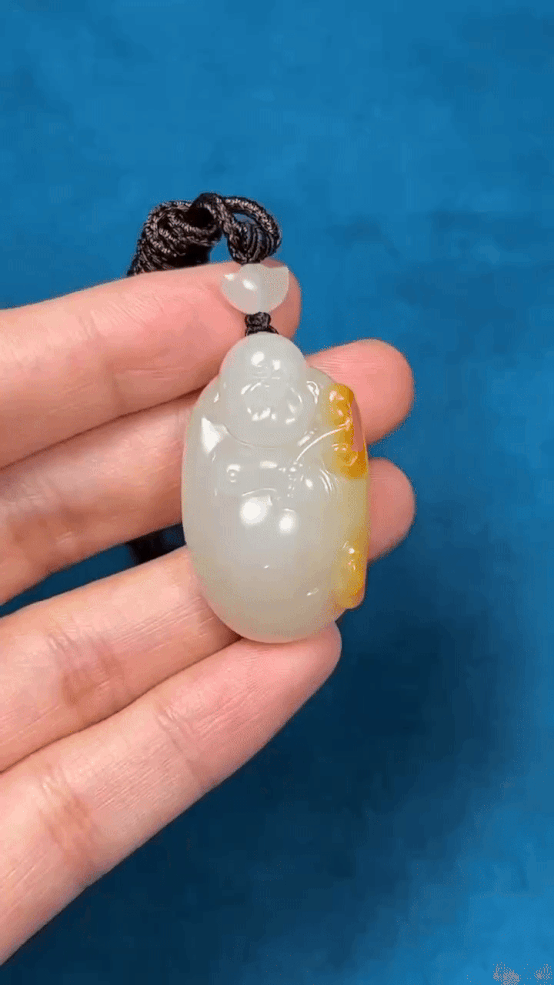 911217 和田玉籽料黃皮彌勒佛