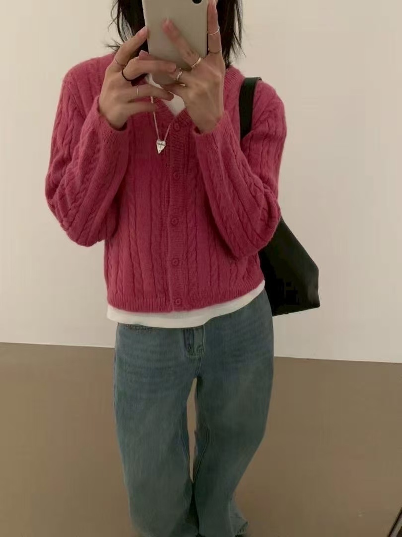 524 早秋復古麻花針織開衫