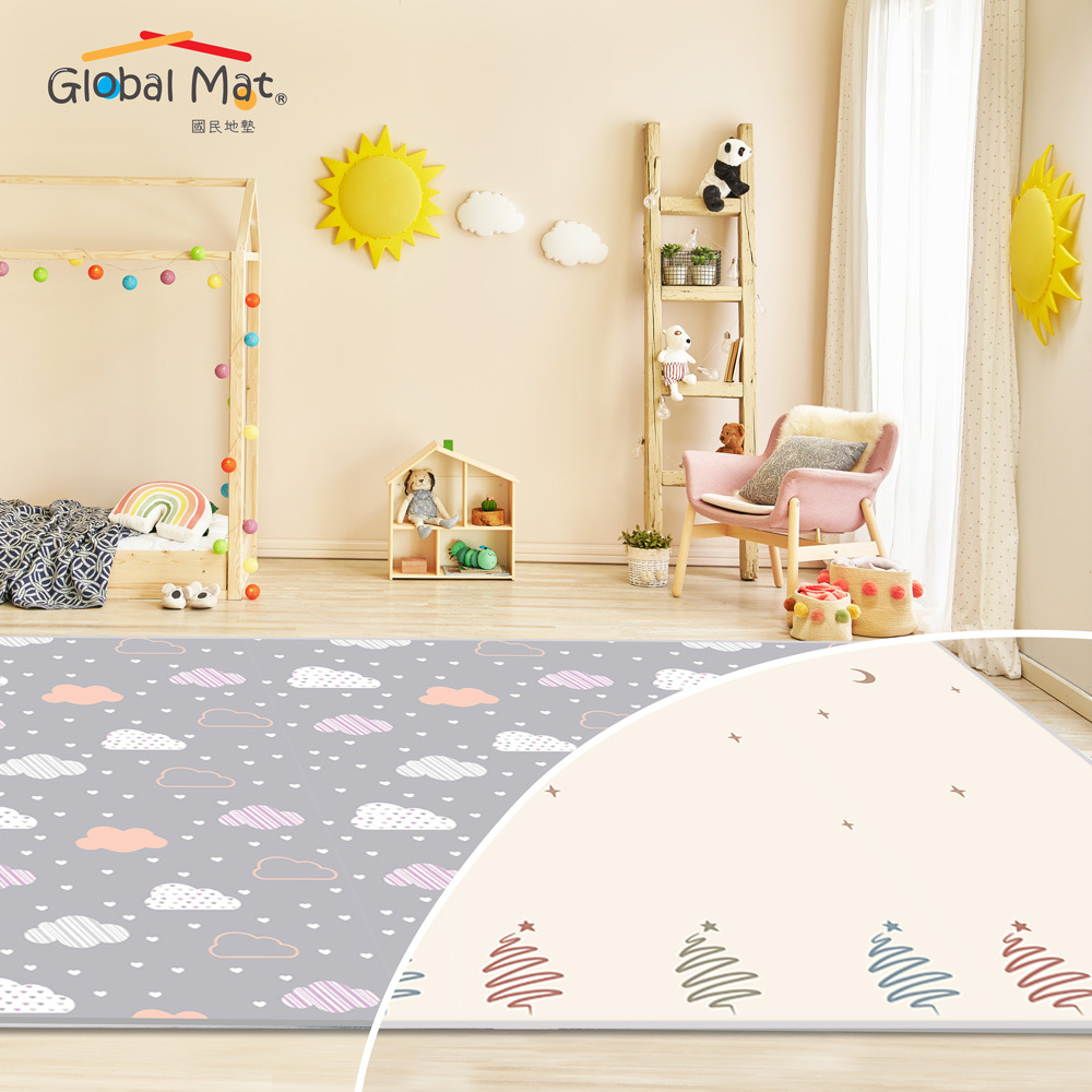 限時免運【Global mat】國民地墊 XPE 經典款 2CM 加厚雙面摺疊墊-雲朵星空 C7 (200x150)