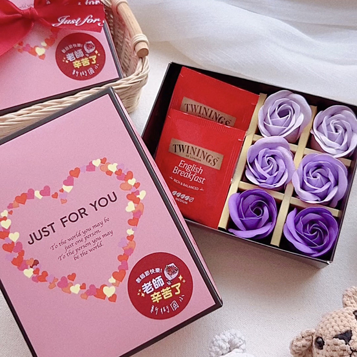 唐寧英倫茶包2入+6朵玫瑰香皂花禮盒–紫色