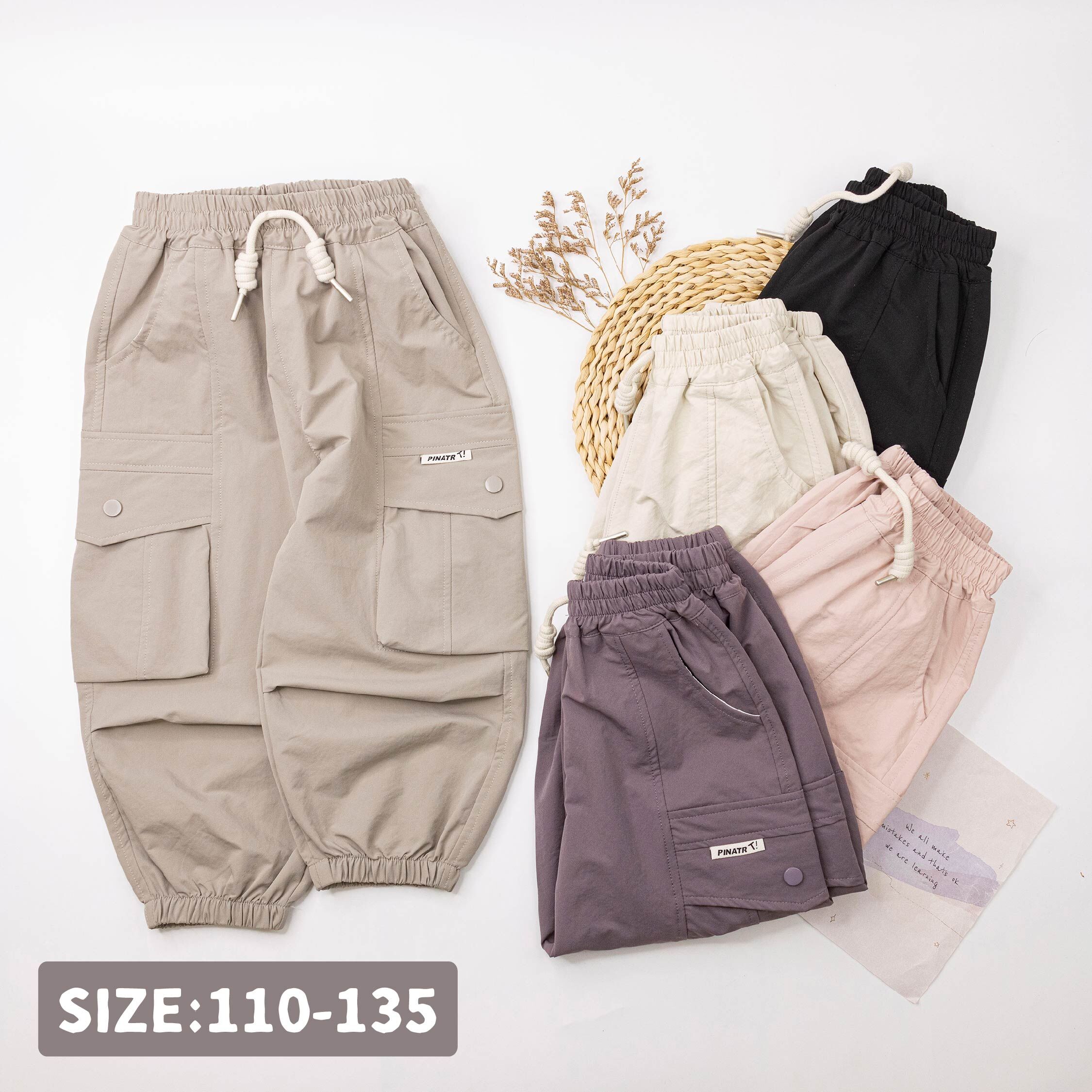 【H55273】個性字母小標工裝縮口褲＊四色