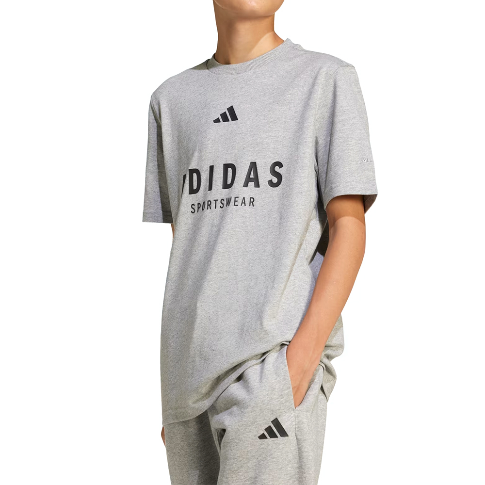 Adidas J Allszn Gfx T 大童 童裝 灰色 寬鬆 圓領 T恤 休閒 運動 短袖 JC7641