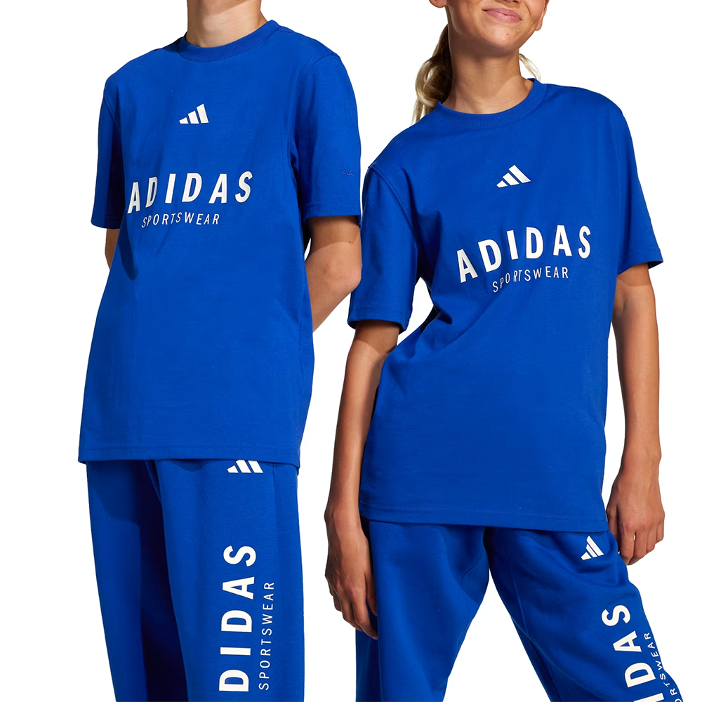 Adidas J Allszn Gfx T 大童 童裝 藍色 寬鬆 圓領 T恤 休閒 運動 短袖 JC7615