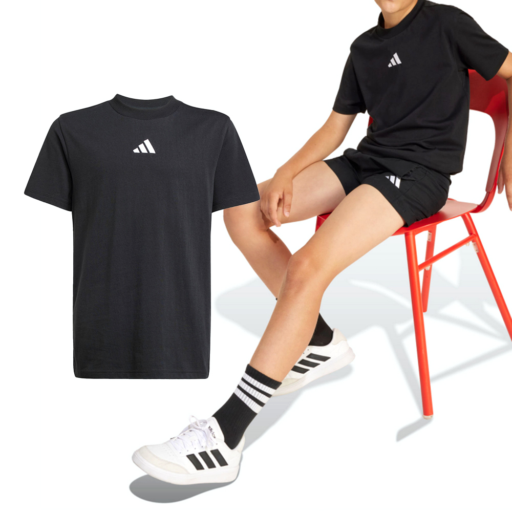 Adidas J Sl Tee 160 大童 黑色 圓領 Logo 休閒 運動 短袖 JC9776
