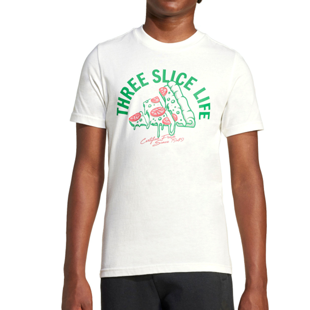 Adidas J L Pizza Tee 大童 童裝 米白色 印花 棉質 T恤 休閒 運動 短袖 JI6678