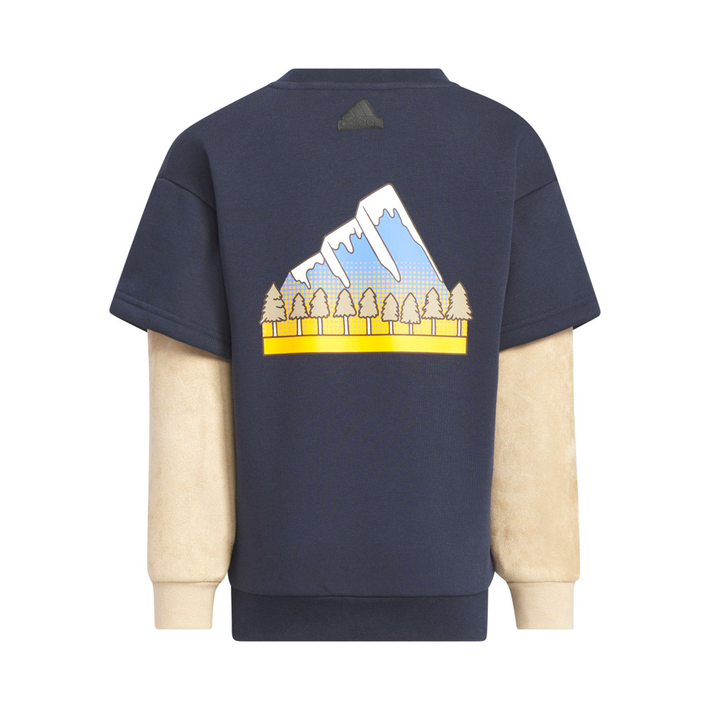 Adidas Lk Kn Crew 小童 童裝 藍黃色 印花 抓絨 撞色 休閒 運動 長袖 JJ4956