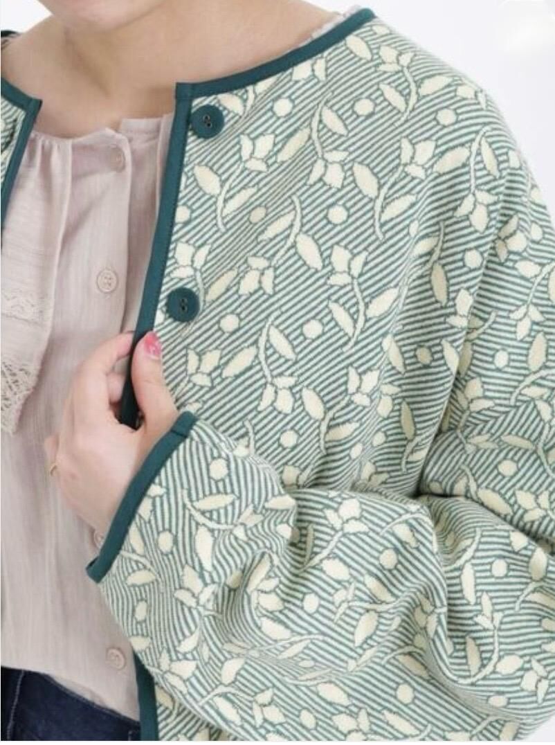 復古感配色提花無領外套 【日本直送】