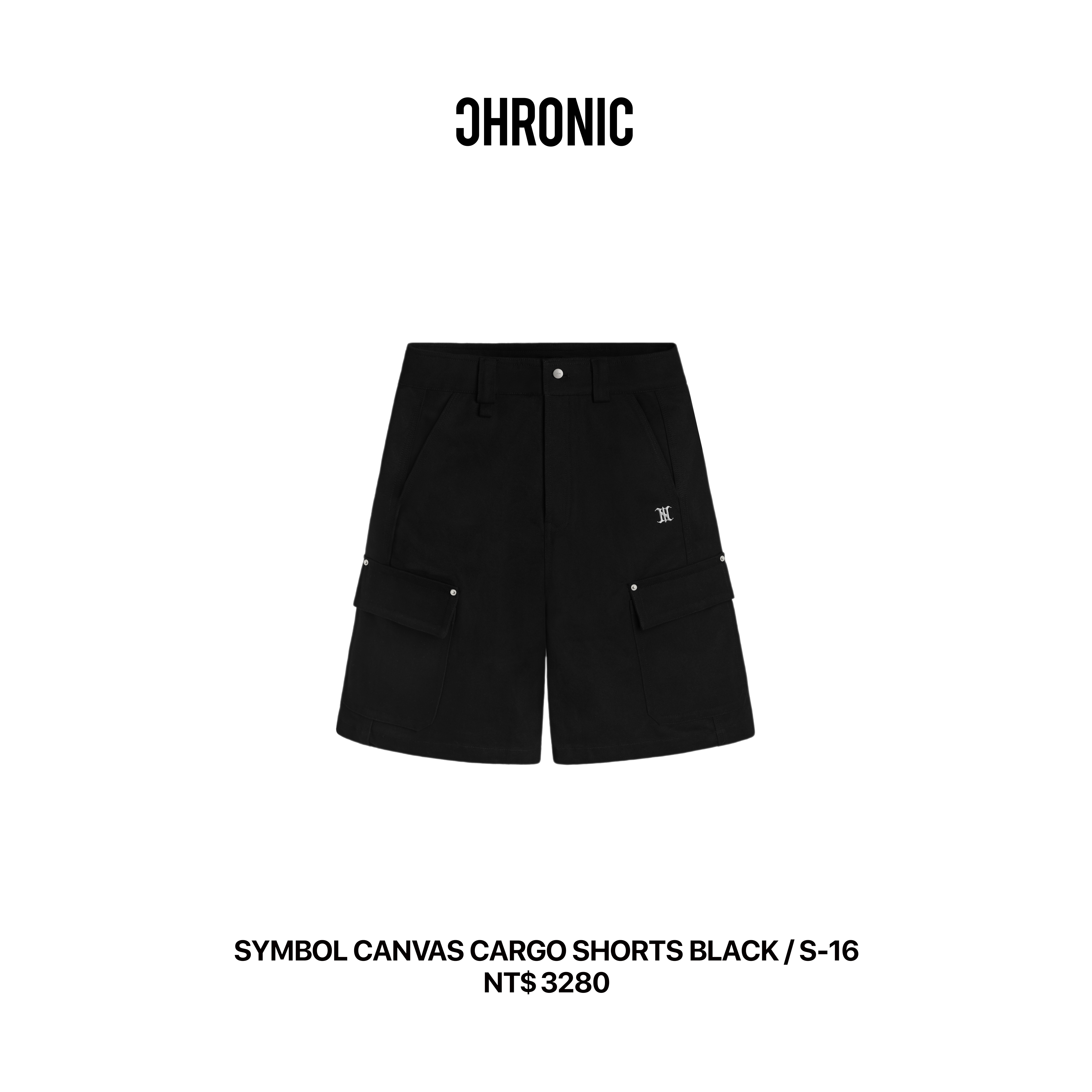 SYMBOL CANVAS CARGO SHORTS BLACK / S-16