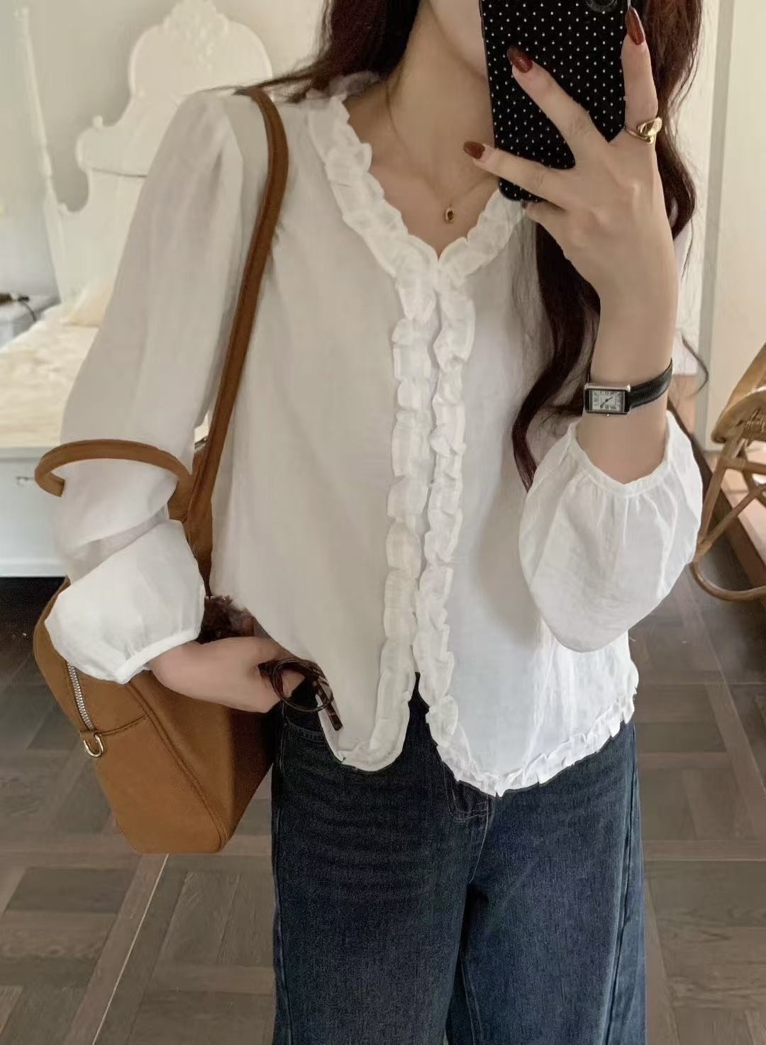 891 法式木耳滾邊襯衫
