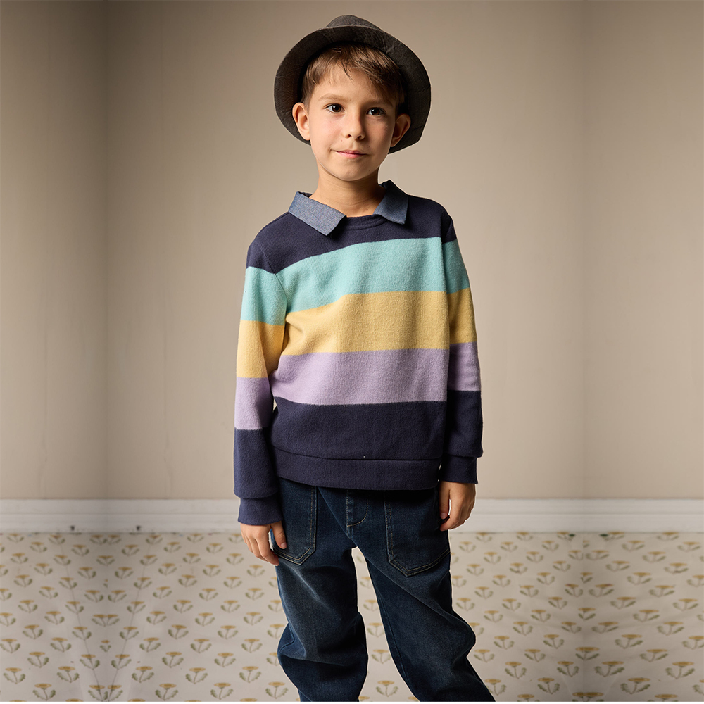 PIPPY 亮眼條紋翻領長袖上衣 藍