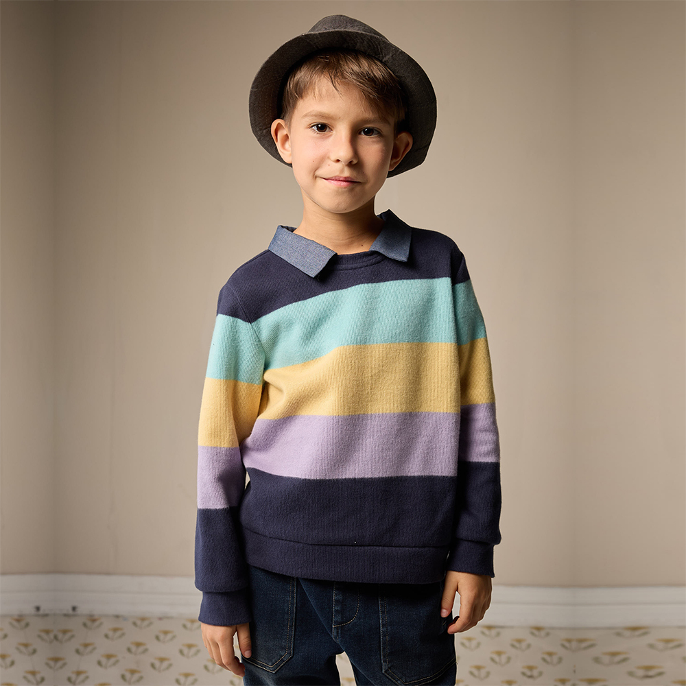 PIPPY 亮眼條紋翻領長袖上衣 藍