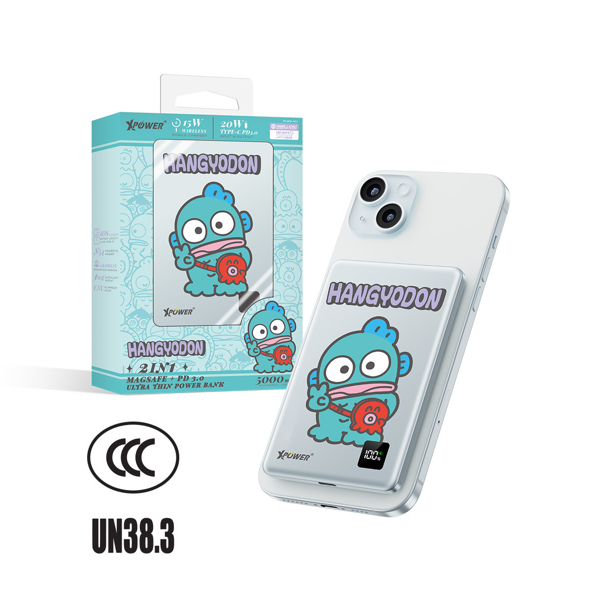 (3C認證版)XPower x Sanrio HANGYODON  3合1磁吸+PD3.0 5000mAh鋁合金移動電源 (M5K)