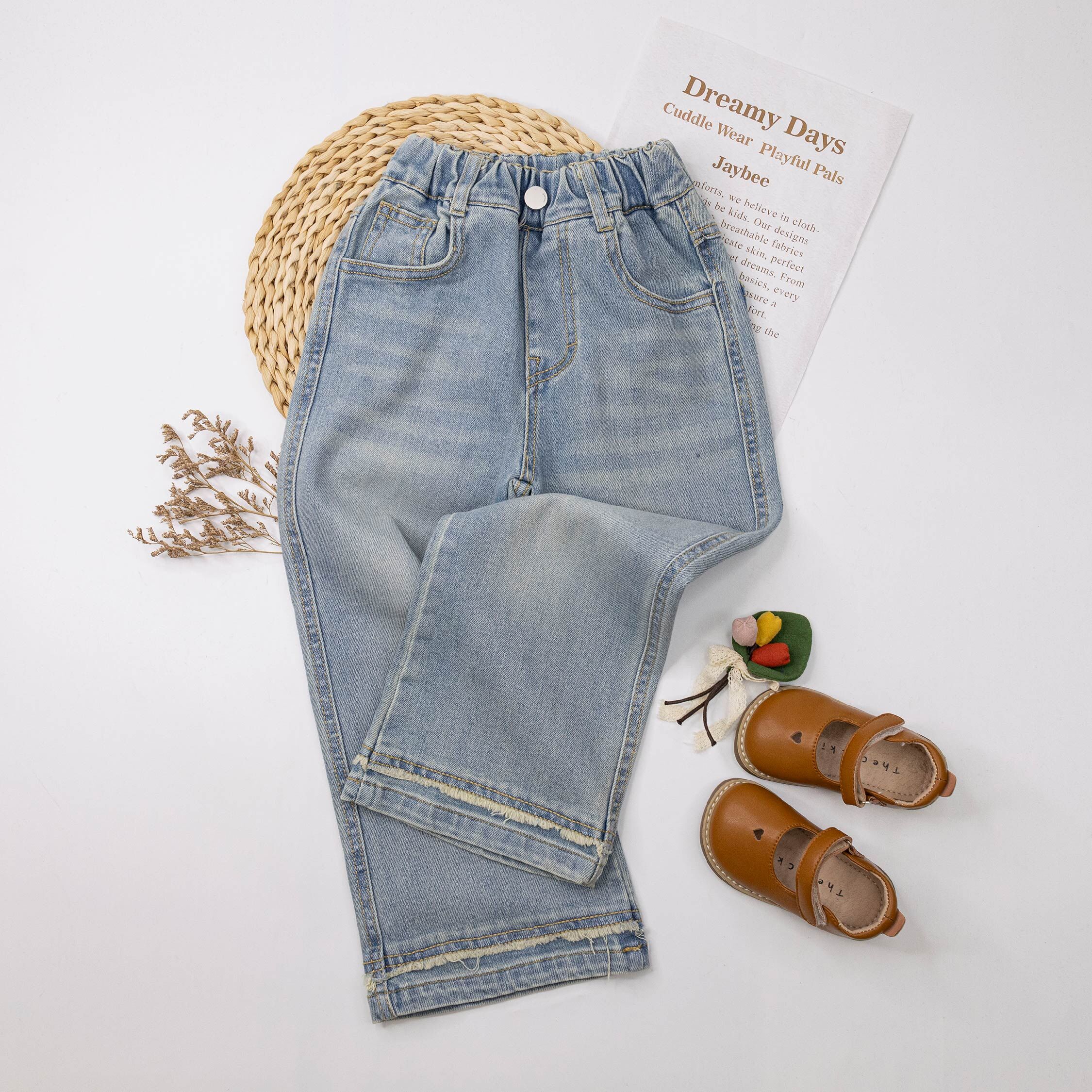 【H55231】質感抽鬚設計水洗牛仔褲