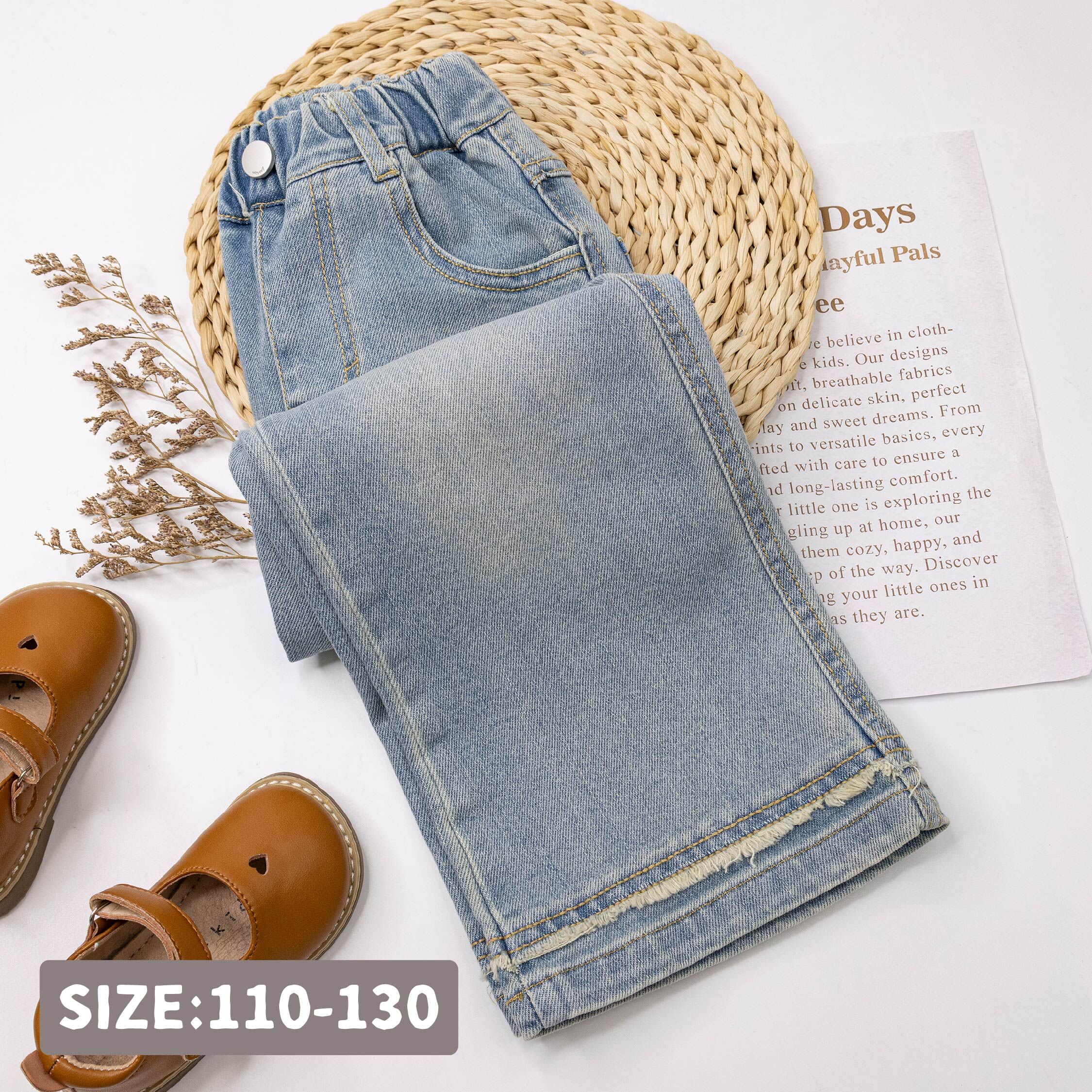 【H55231】質感抽鬚設計水洗牛仔褲