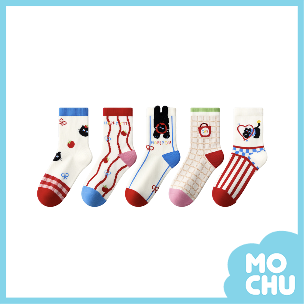 黑貓生活短襪五入組
