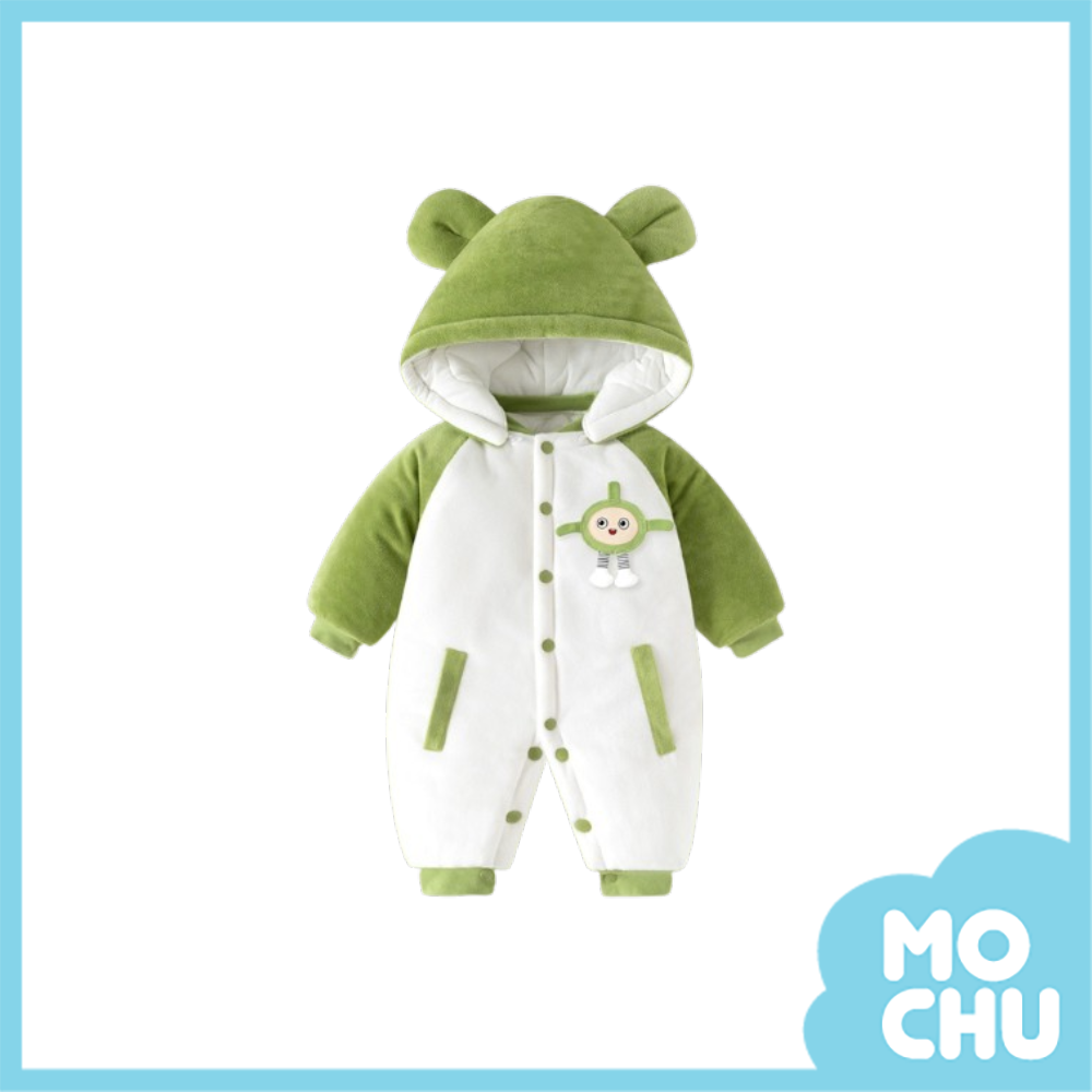 綠色蛋仔加絨加厚連身衣(帽可拆)