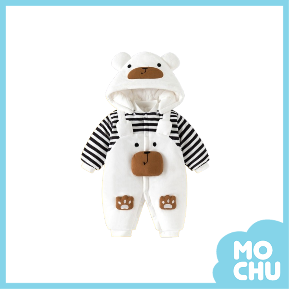 背帶小熊加絨加厚連身衣(帽可拆)