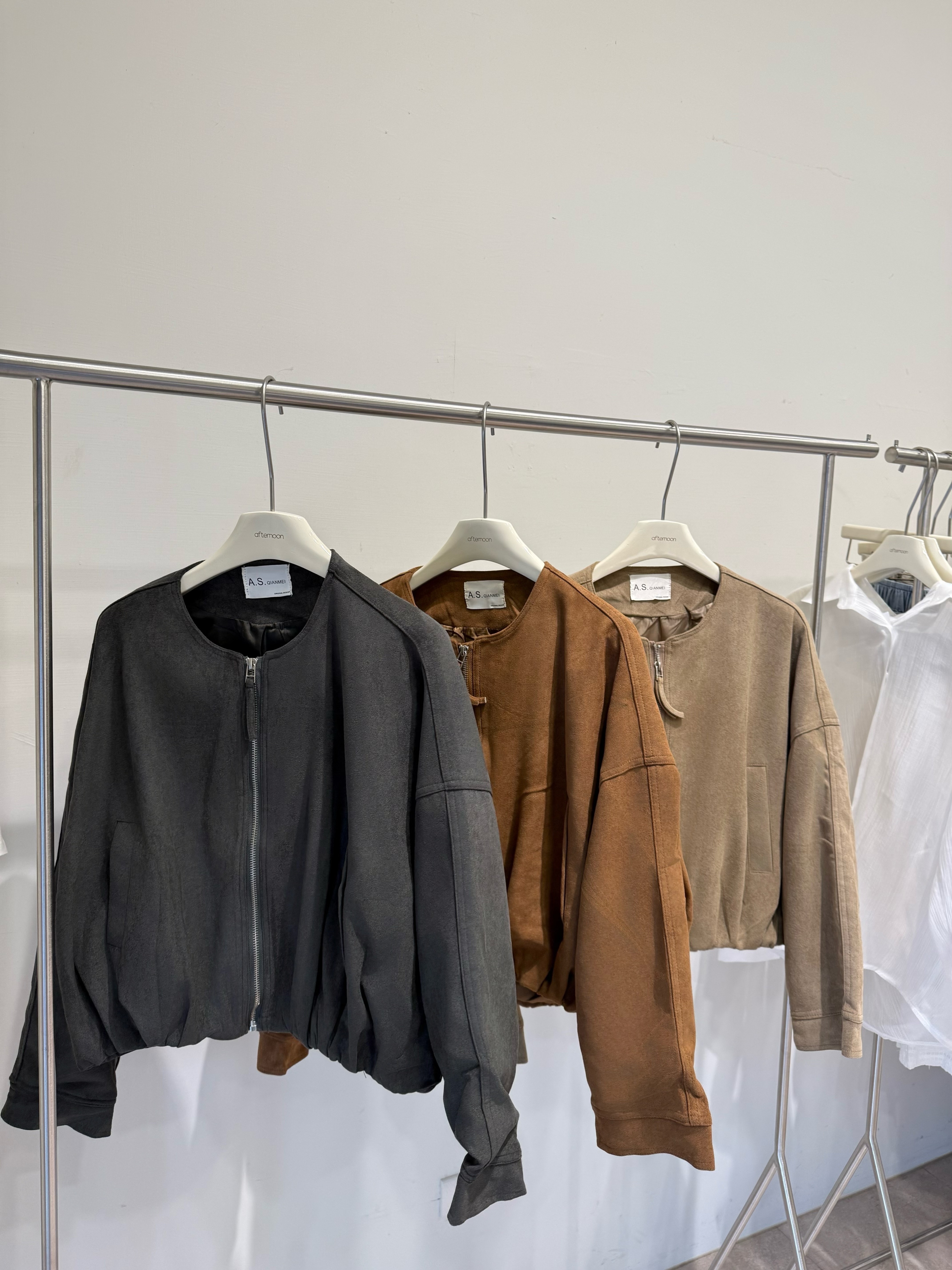 925 麂皮圓領拉鏈夾克