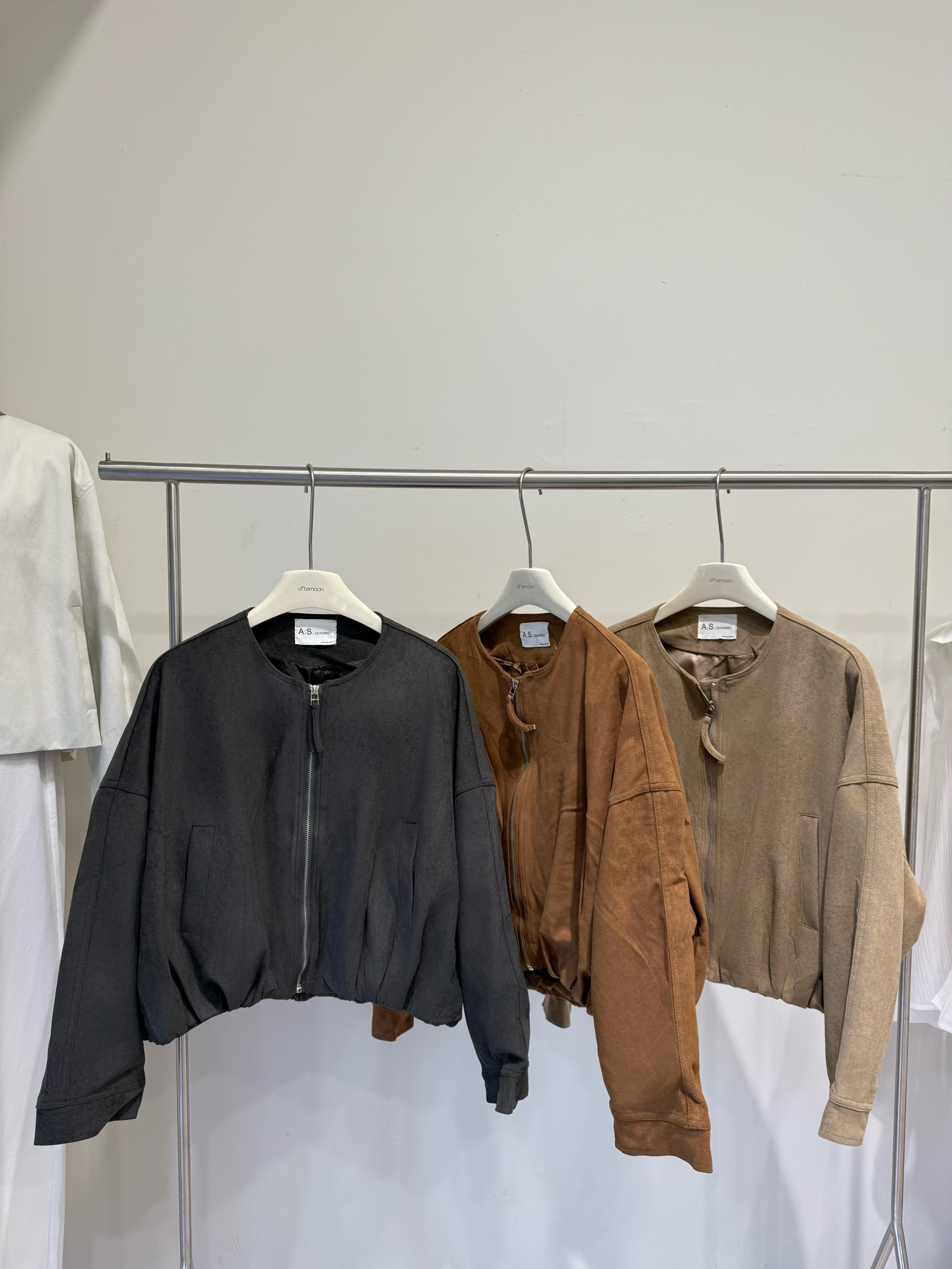 925 麂皮圓領拉鏈夾克