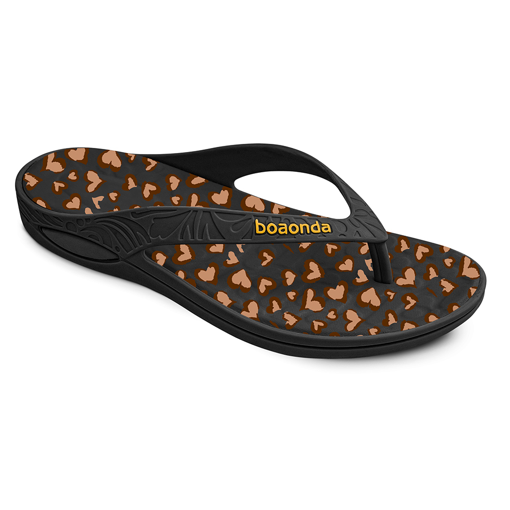 【 BOAONDA 】巴西原創設計 | LILLY 001 (PRETO/OUNCE)(愛心) 休閒拖鞋  女鞋