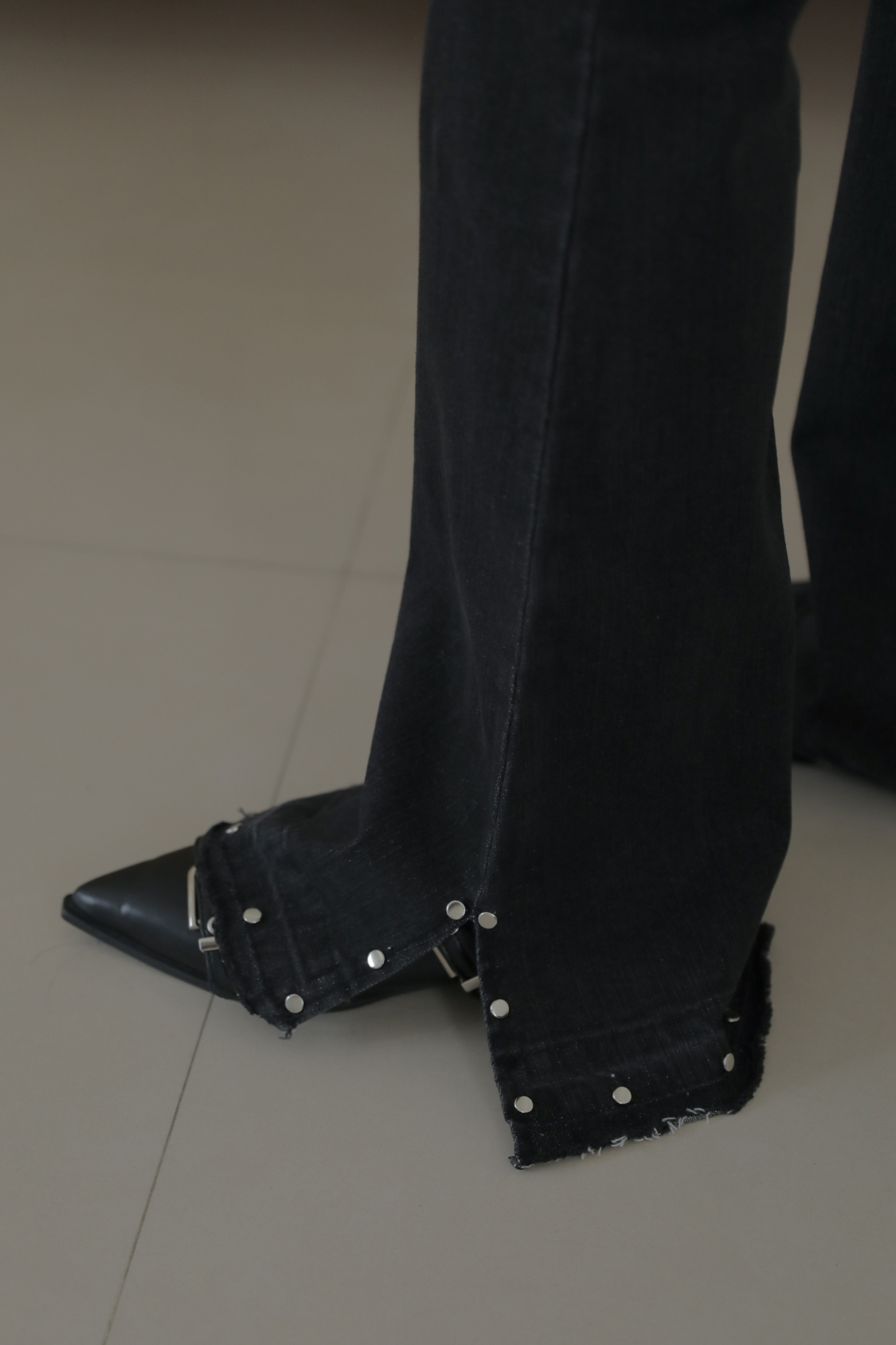 Stud Spandex Black Long Bootcut #牛仔褲