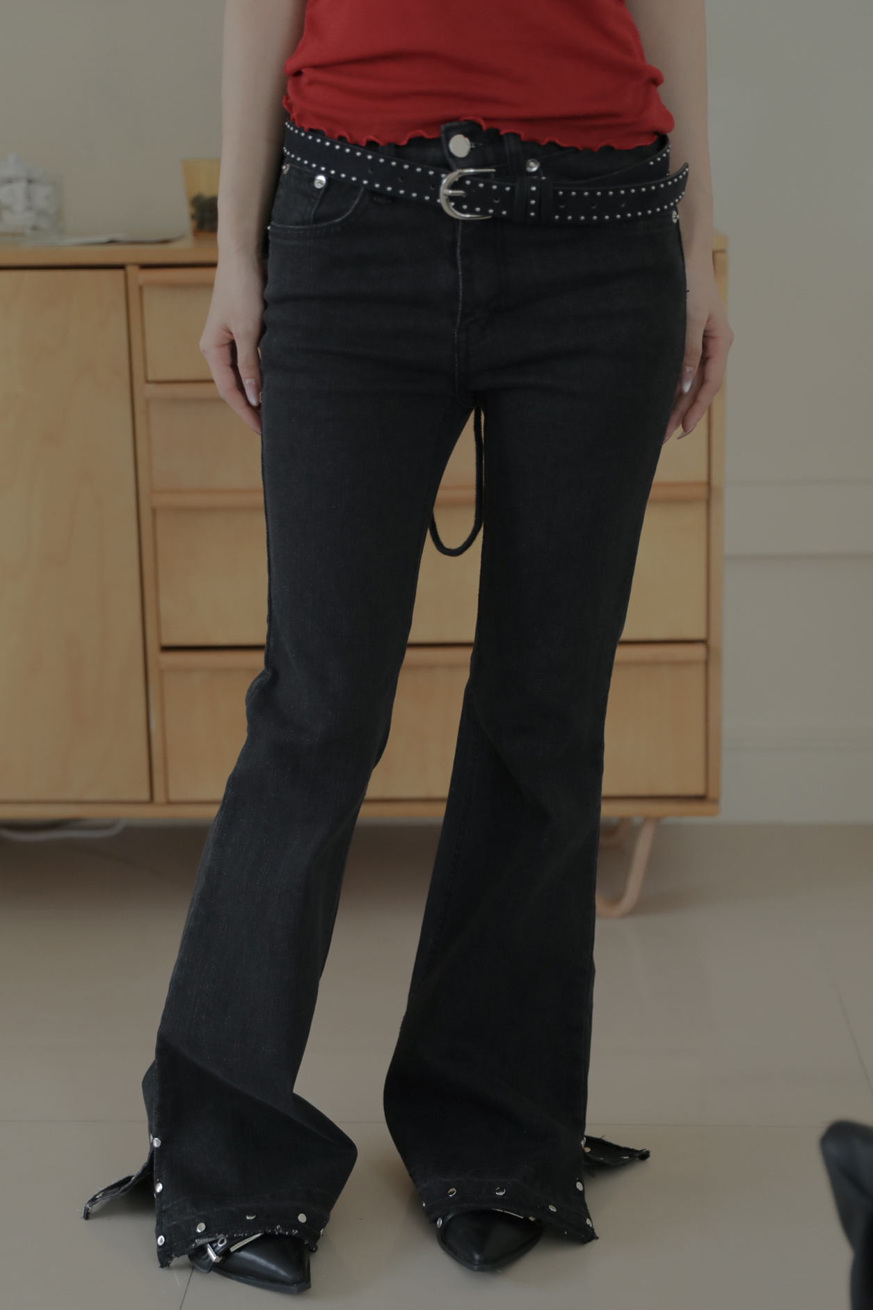 Stud Spandex Black Long Bootcut #牛仔褲