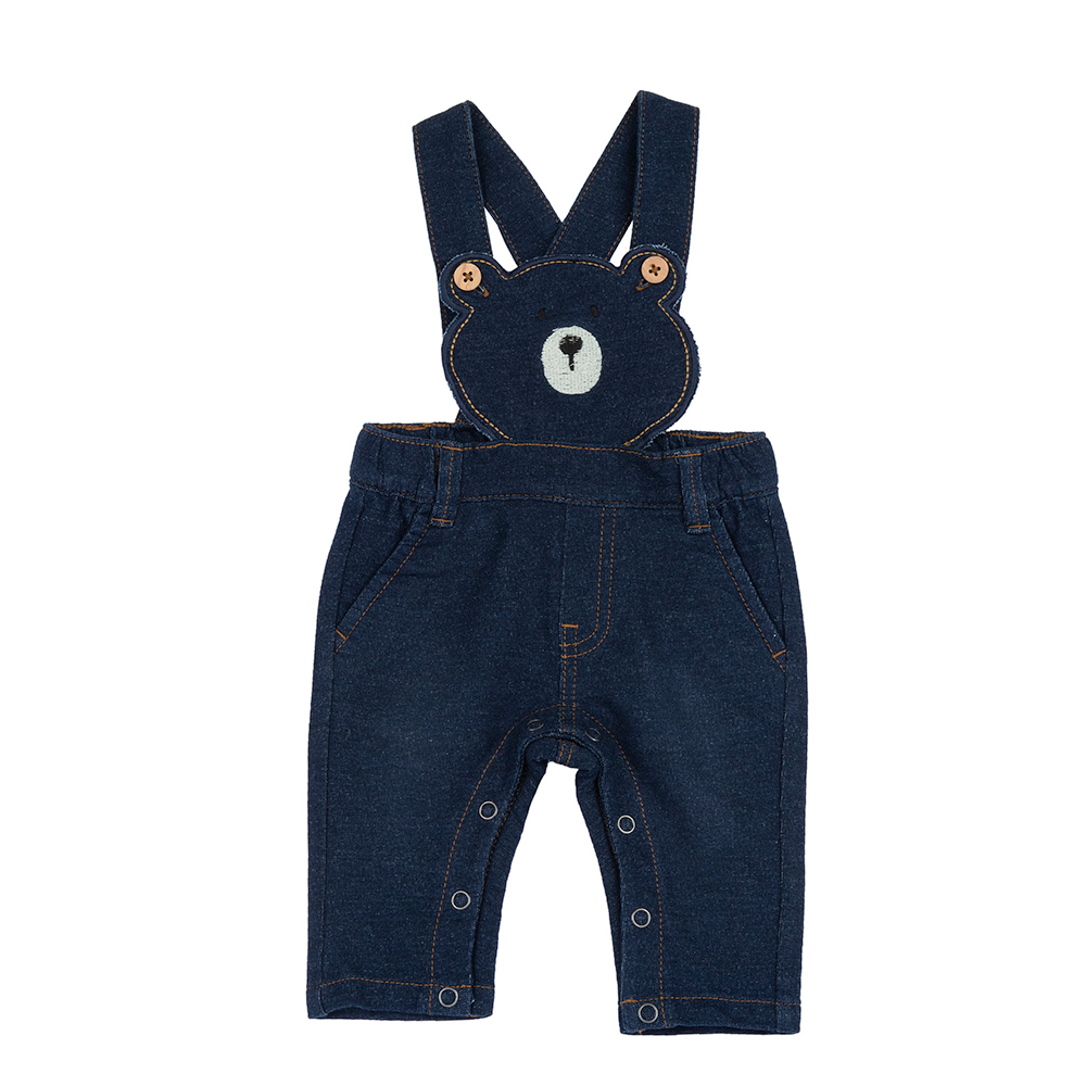 泰迪世家-小熊造型水洗針織牛仔吊帶長褲