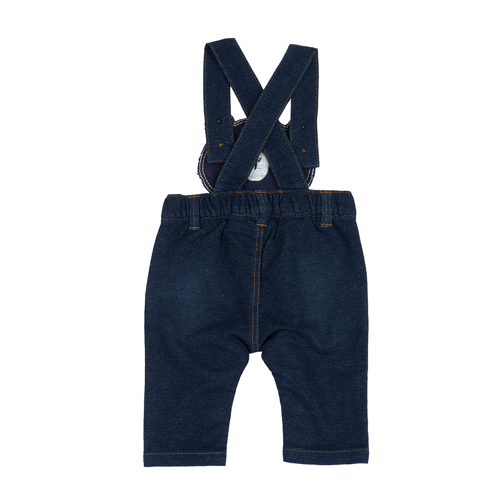 泰迪世家-小熊造型水洗針織牛仔吊帶長褲