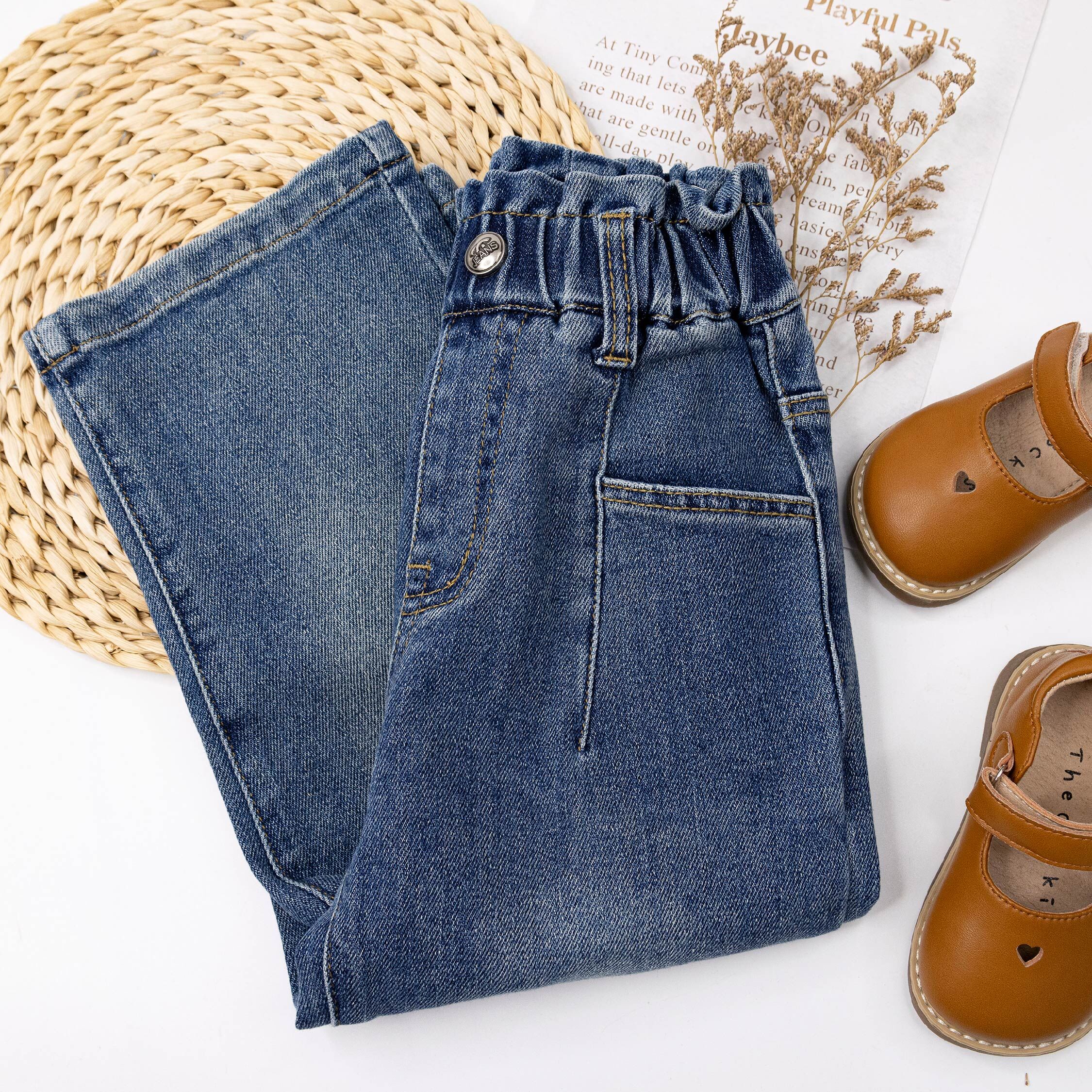 【H55166】甜甜花苞褲頭設計牛仔褲