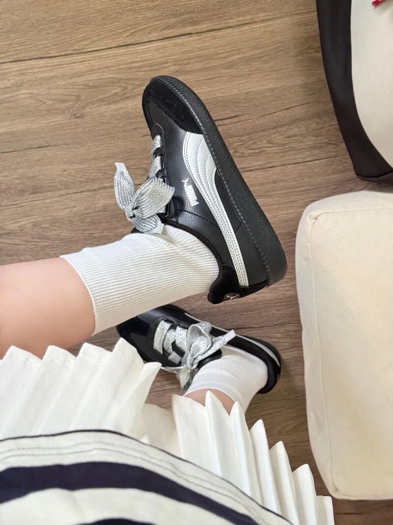 KTQ STORE ‧ Puma 9-T Suede 黑白銀黑銀寬鞋帶復古德訓鞋 407608-02