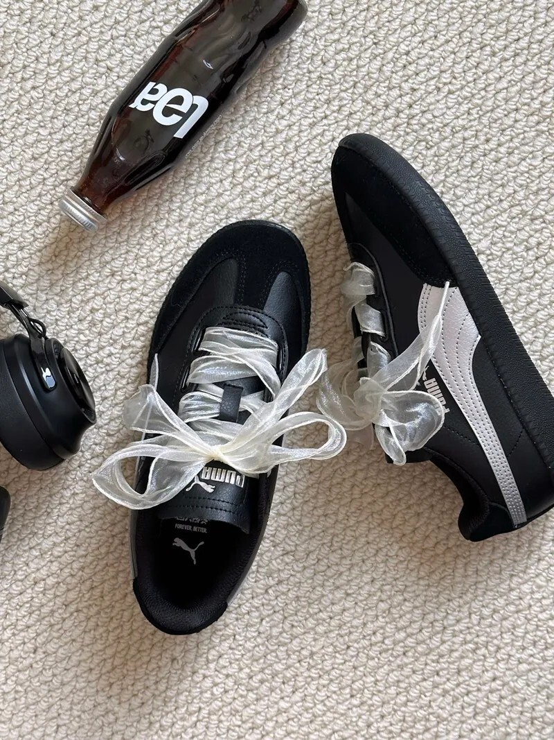 KTQ STORE ‧ Puma 9-T Suede 黑白銀黑銀寬鞋帶復古德訓鞋 407608-02