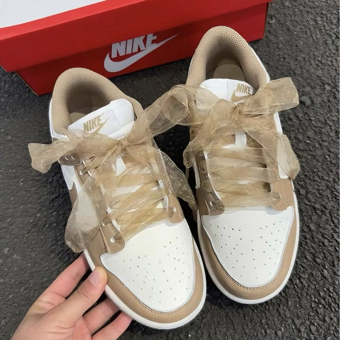 Nike Dunk Low Next Nature 焦糖拿鐵 白棕 絲綢鞋帶 低筒休閒鞋 男女鞋
