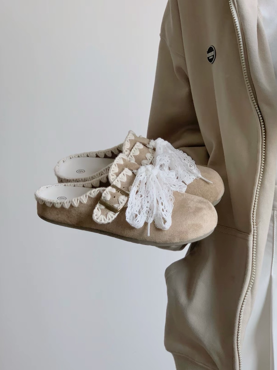 QPDFA 蕾絲 勃肯鞋 半拖 三色