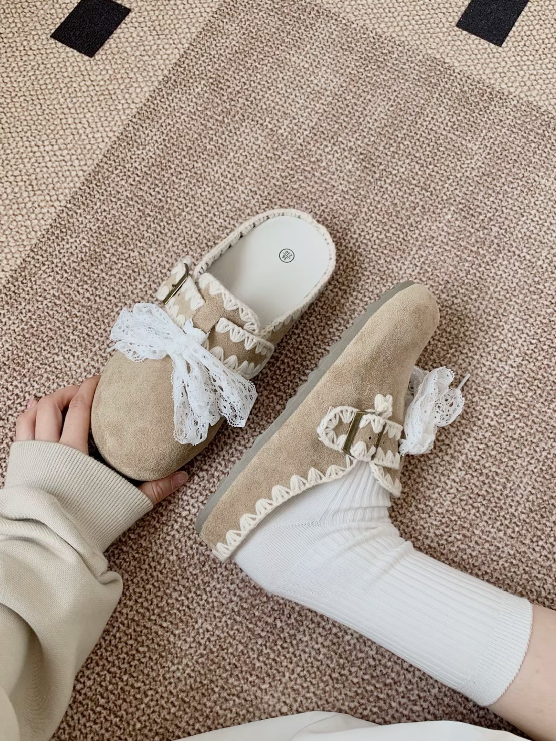 QPDFA 蕾絲 勃肯鞋 半拖 三色