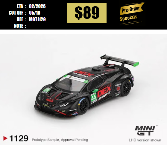 PO-$89 * MINI GT * 1:64 1129 Lamborghini Huracán GT3 EVO2 #45 No.45 DEX Imaging&nbsp;2024 IMSA Daytona 24 Hrs LHD [OD25/09]