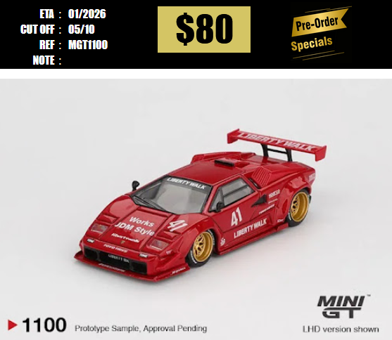 PO-$80 * MINI GT * 1:64 1100 Lamborghini Countach LB-WORKS Red RHD [OD25/09]