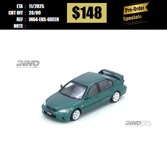 PO-$148 * INNO64 * 1:64 HONDA CIVIC Ferio Si (EK) Green [OD25/09]