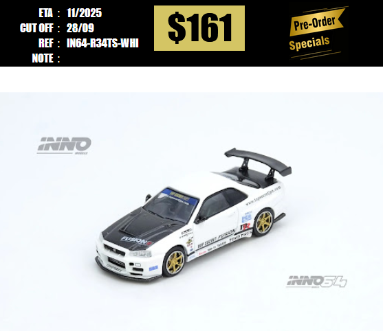PO-$161 * INNO64 * 1:64 TOP SECRET R34 GT-R White [OD25/09]