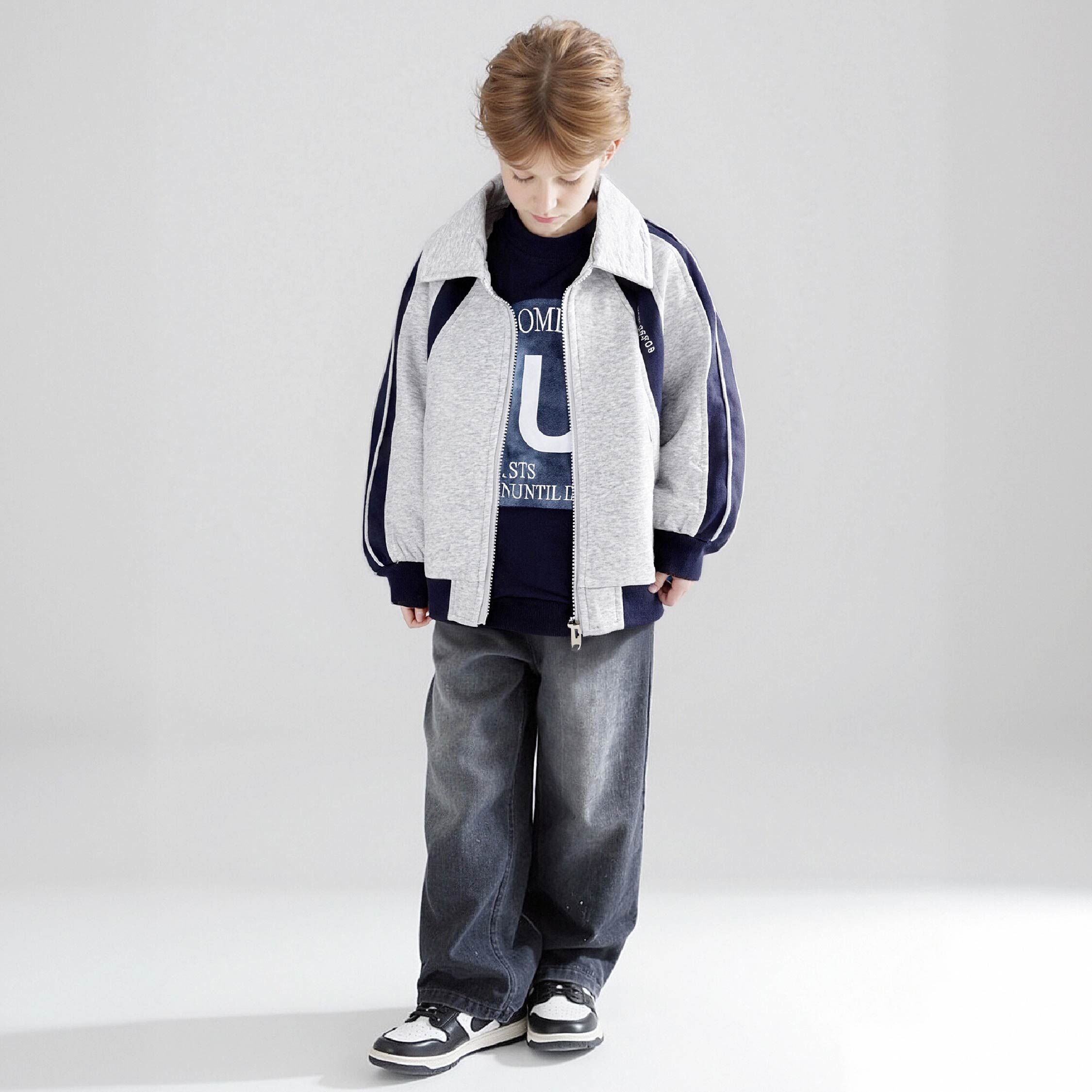 【H55385】帥氣拼接翻領設計外套